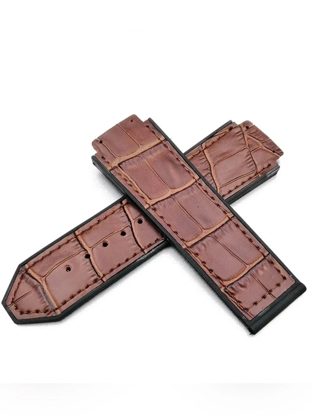 ✅Rubber Alligator  Grain  Leather Watch Band  For HUBLOT Watches SIZE 25MM